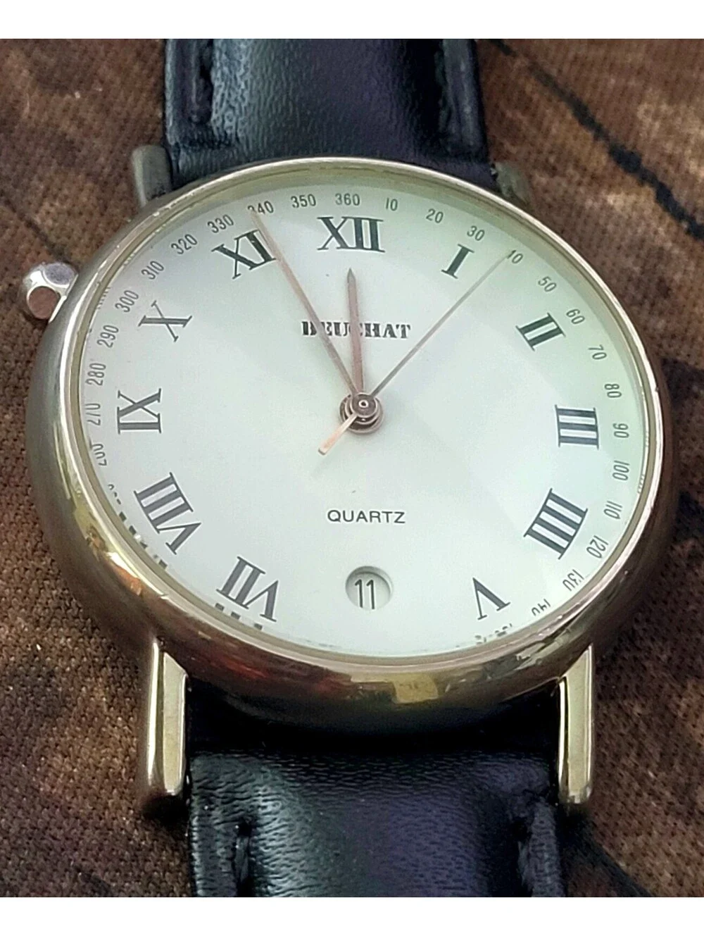 Rare Beuchat Entract French 10 Oclock Crown Roman Dial Watch